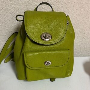 Coach Chartreuse Pebbled Leather Mini Backpack